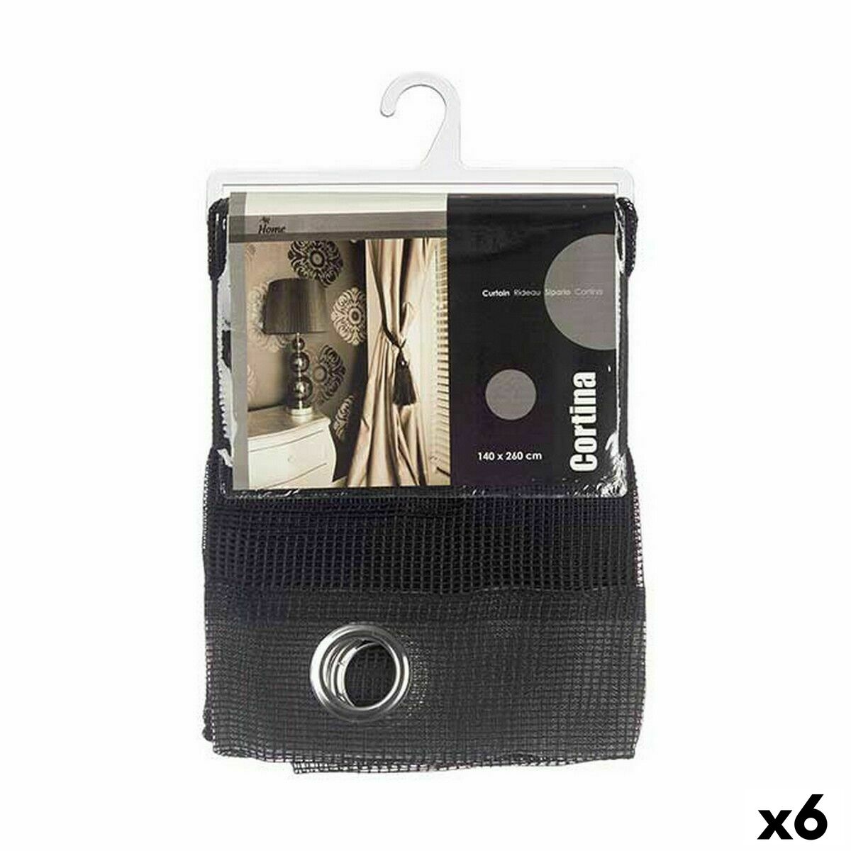 Curtain 140 x 260 cm Grille Black (6 Units) Curtain 140 x 260 cm Grille Black (6 Units)