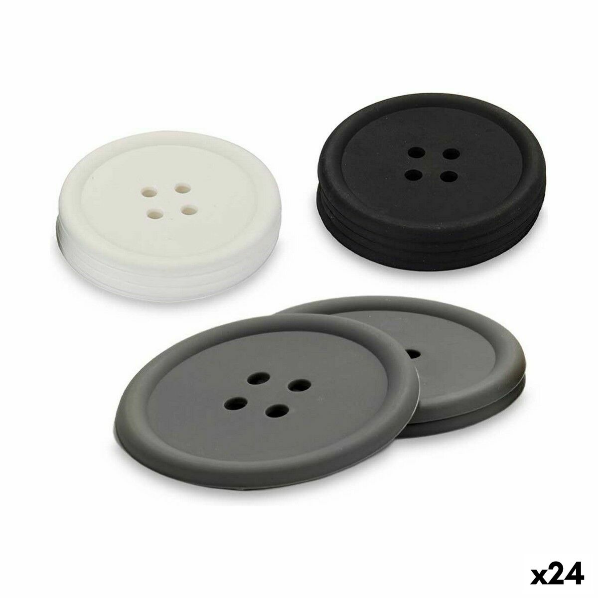 Coasters Kinvara CH52542-13-D White Black Grey Silicone Button 8,8 x 8,8 x 0,05 cm Set (24 Units) Coasters Kinvara CH52542-13-D White Black Grey Silicone Button 8,8 x 8,8 x 0,05 cm Set (24 Units)