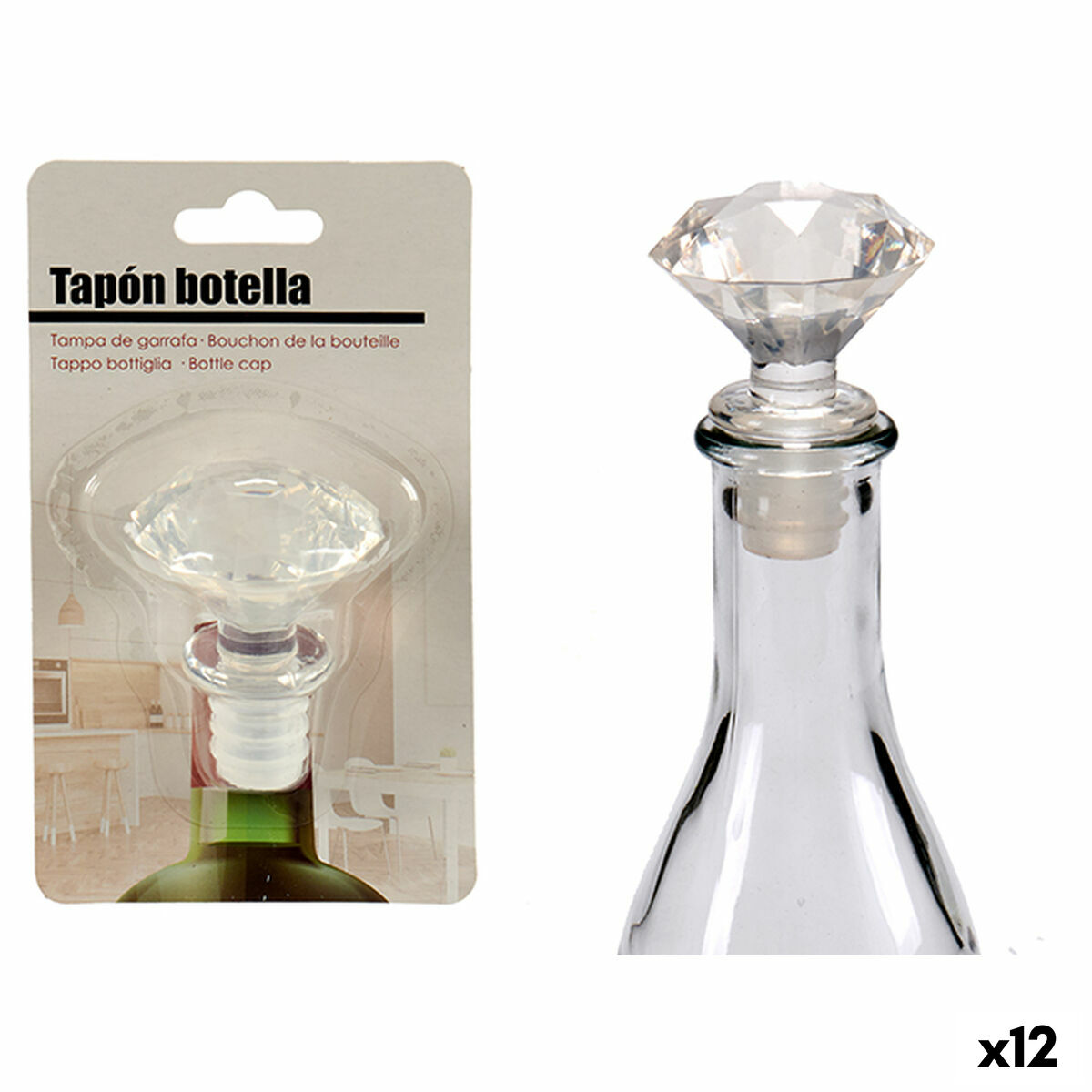 Airtight bottle cap Kinvara 25013 Transparent 4,5 x 14,5 x 8,5 cm Diamond (12 Units) Airtight bottle cap Kinvara 25013 Transparent 4,5 x 14,5 x 8,5 cm Diamond (12 Units)