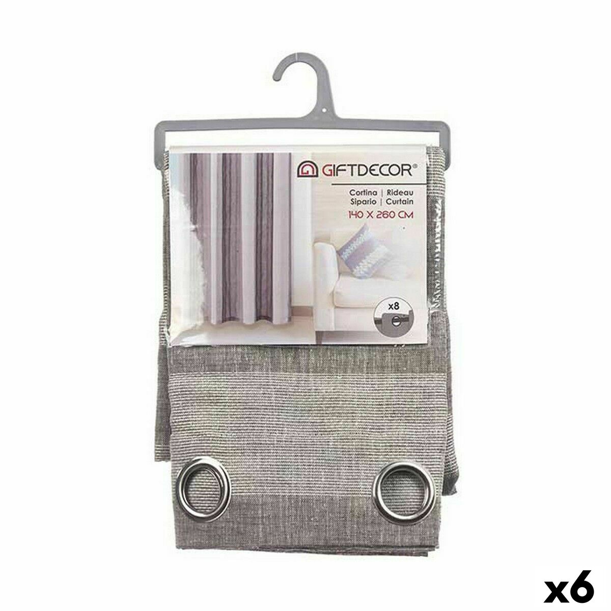 Curtain White Grey 140 x 0,1 x 260 cm (6 Units) Curtain White Grey 140 x 0,1 x 260 cm (6 Units)