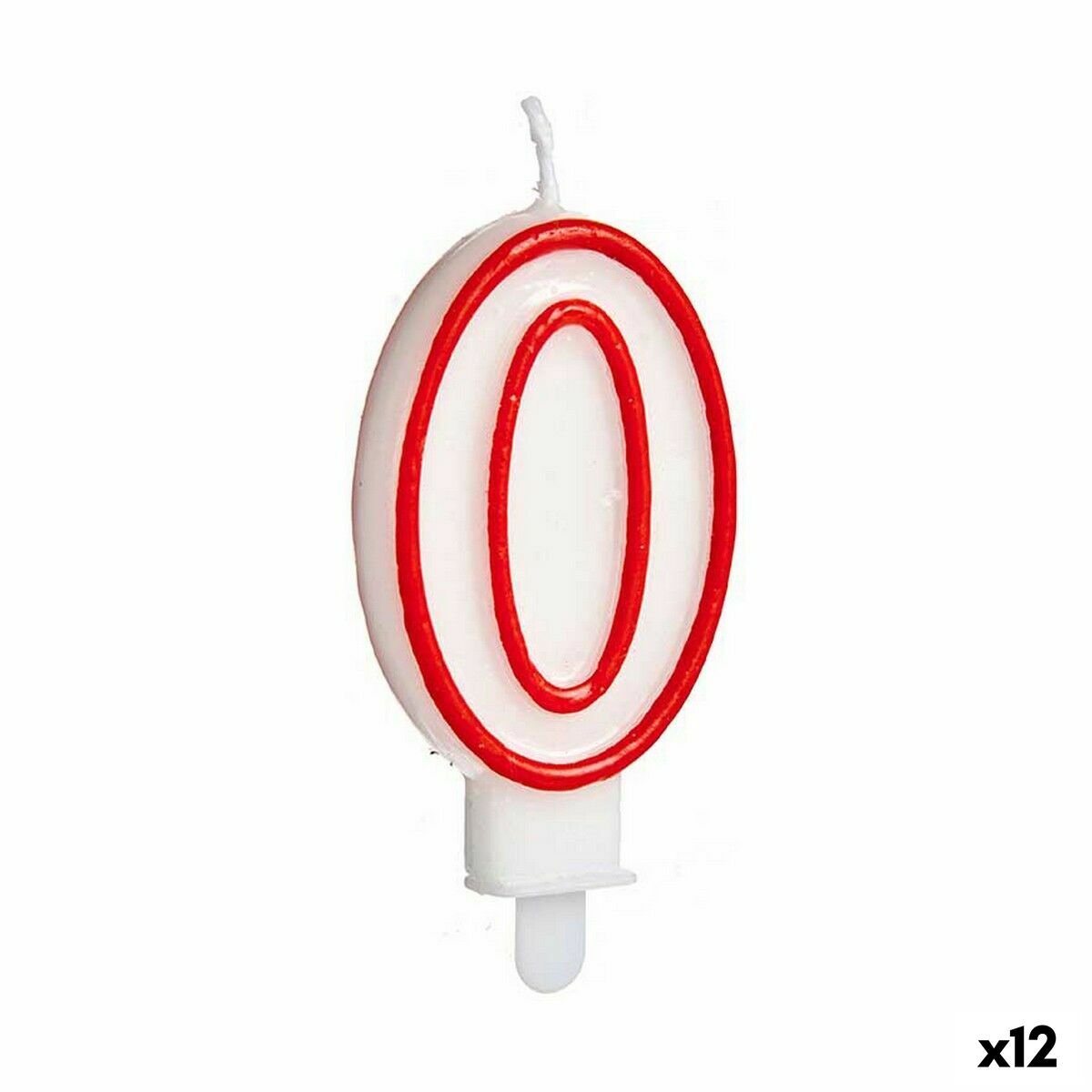 Candle Birthday White Red Number 0 (12 Units) Candle Birthday White Red Number 0 (12 Units)