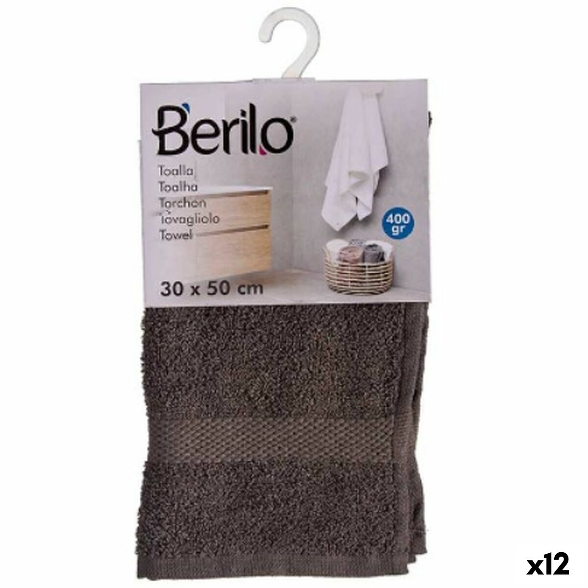 Bath towel Berilo 89668 Grey 80 % cotton 20 % Polyester 30 x 50 cm (12 Units) Bath towel Berilo 89668 Grey 80 % cotton 20 % Polyester 30 x 50 cm (12 Units)