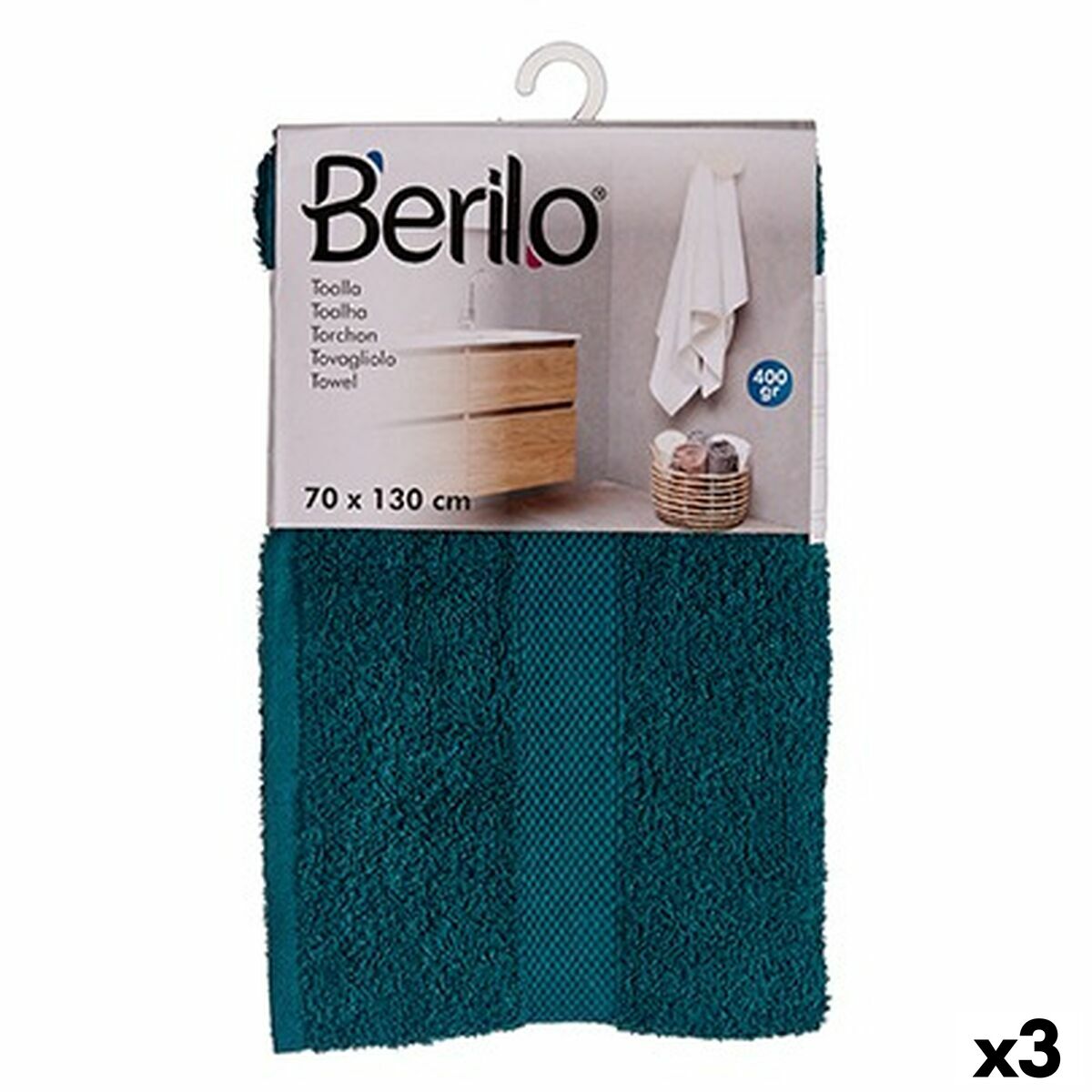 Bath towel Berilo 89674 Blue 80 % cotton 20 % Polyester 70 x 130 cm (3 Units) Bath towel Berilo 89674 Blue 80 % cotton 20 % Polyester 70 x 130 cm (3 Units)