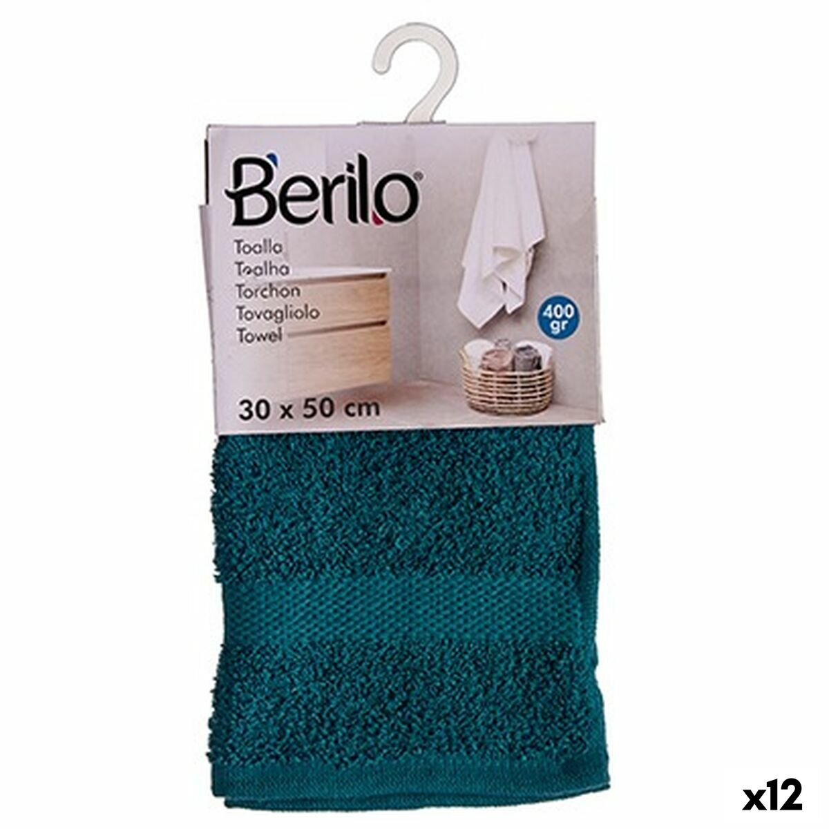 Bath towel Berilo 89672 Blue 80 % cotton 20 % Polyester 30 x 50 cm (12 Units) Bath towel Berilo 89672 Blue 80 % cotton 20 % Polyester 30 x 50 cm (12 Units)