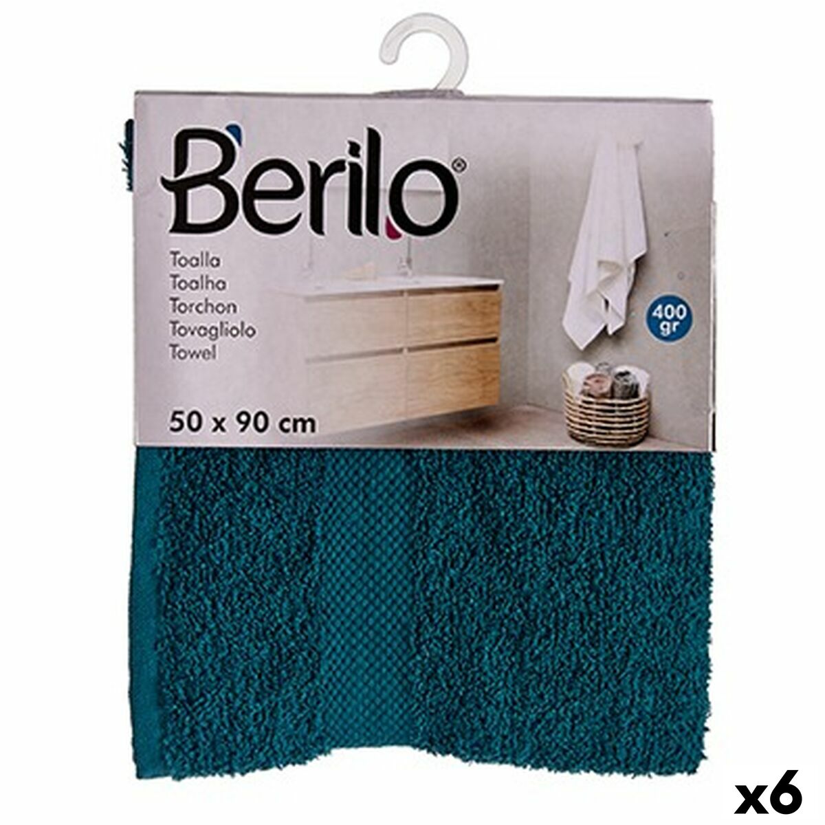 Bath towel Berilo 89673 Blue 80 % cotton 20 % Polyester 50 x 90 cm (6 Units) Bath towel Berilo 89673 Blue 80 % cotton 20 % Polyester 50 x 90 cm (6 Units)