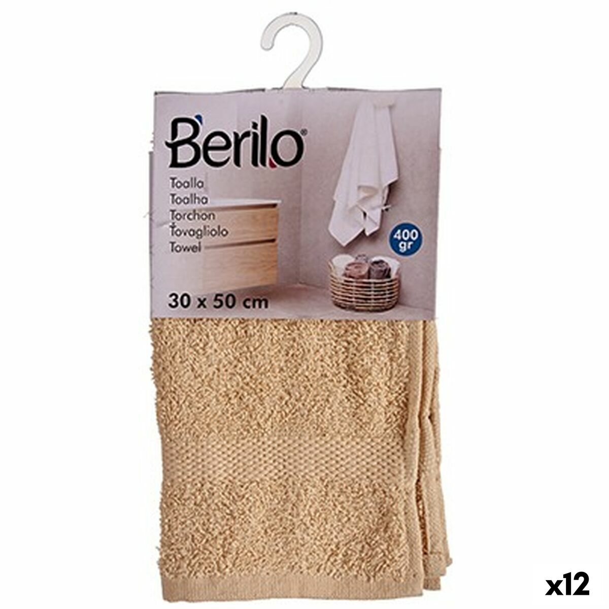 Bath towel Berilo 89656 Cream 80 % cotton 20 % Polyester 30 x 50 cm (12 Units) Bath towel Berilo 89656 Cream 80 % cotton 20 % Polyester 30 x 50 cm (12 Units)
