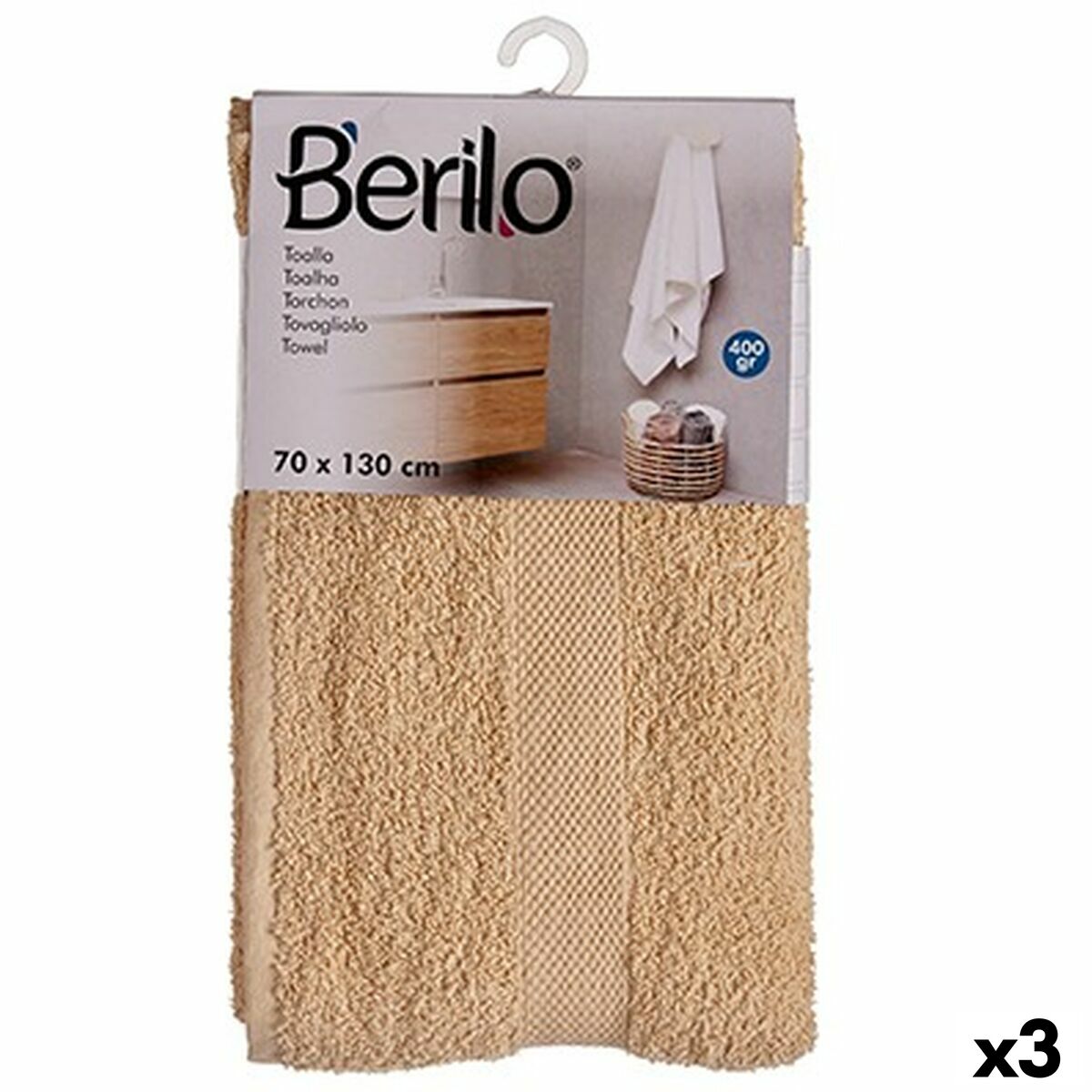 Bath towel Berilo 89658 Cream 80 % cotton 20 % Polyester 70 x 130 cm (3 Units) Bath towel Berilo 89658 Cream 80 % cotton 20 % Polyester 70 x 130 cm (3 Units)