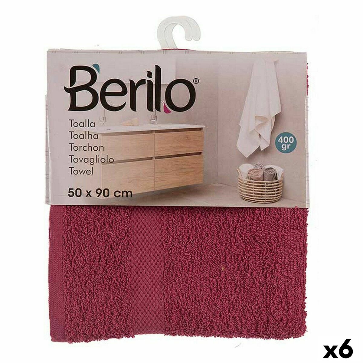 Bath towel Berilo 5312 Maroon 80 % cotton 20 % Polyester 50 x 0,5 x 90 cm (6 Units) Bath towel Berilo 5312 Maroon 80 % cotton 20 % Polyester 50 x 0,5 x 90 cm (6 Units)