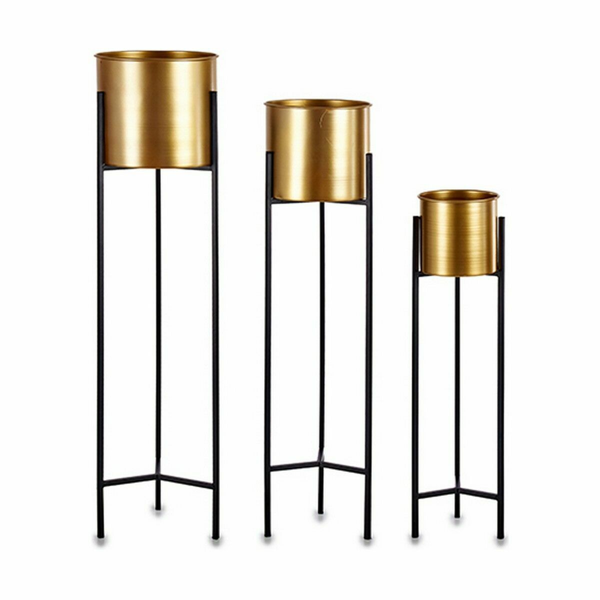 Set of Planters Black Golden Metal (2 Units)