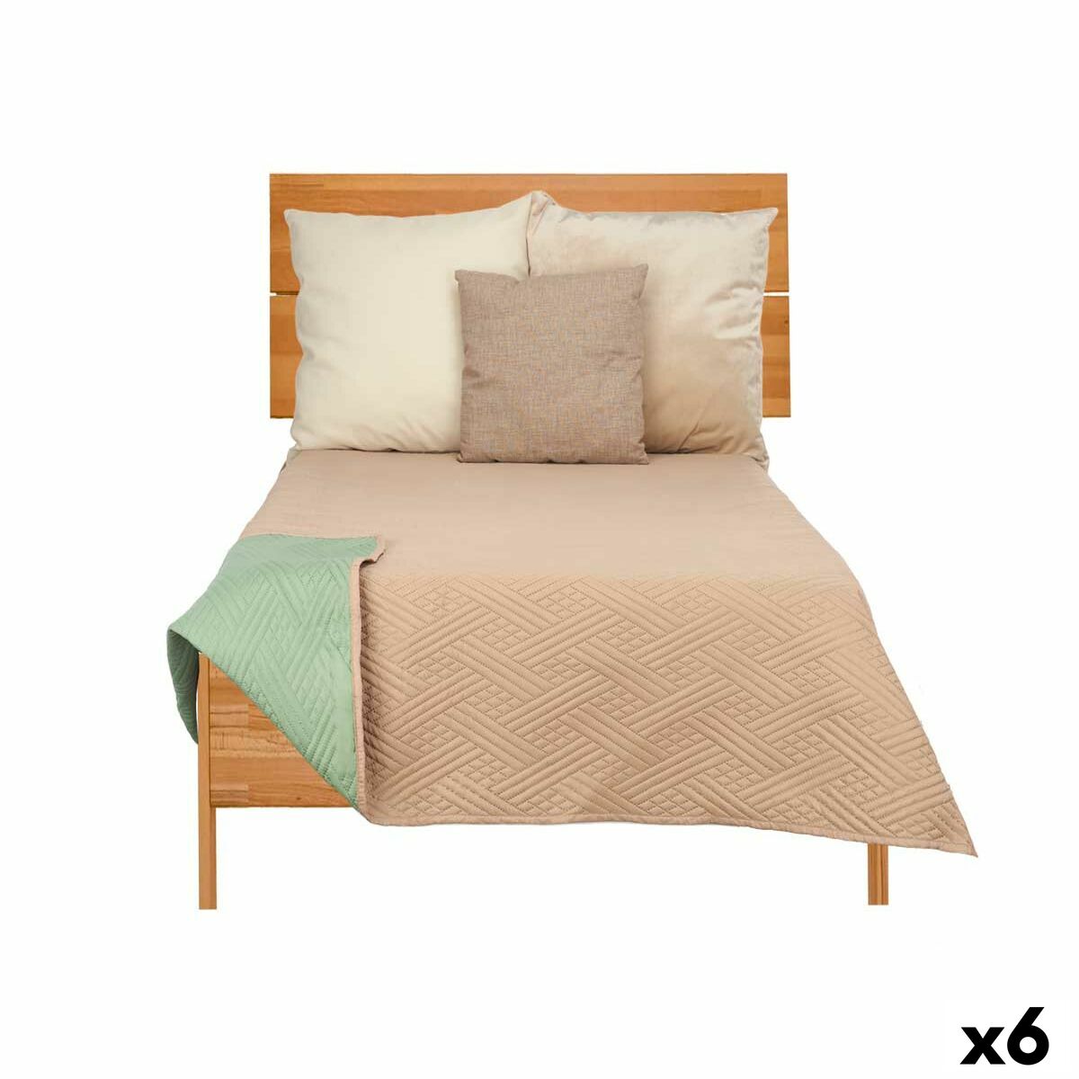 Reversible Bedspread 240 x 260 cm Green Beige (6 Units) Reversible Bedspread 240 x 260 cm Green Beige (6 Units)