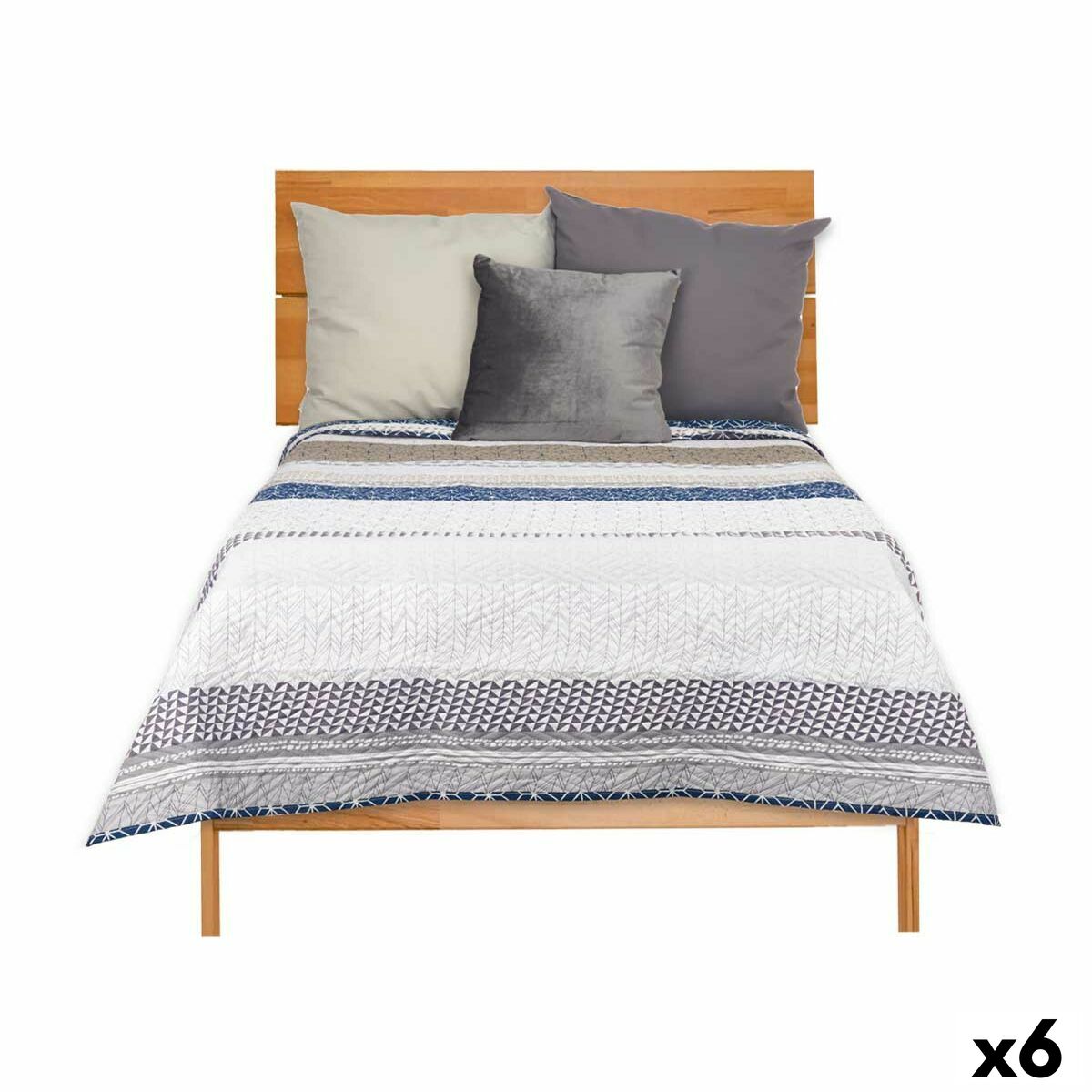 Reversible Bedspread 240 x 260 cm Hexagonal Blue White Grey (6 Units) Reversible Bedspread 240 x 260 cm Hexagonal Blue White Grey (6 Units)