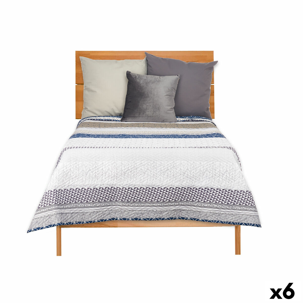 Reversible Bedspread 180 x 260 cm Hexagonal Blue White Grey (6 Units) Reversible Bedspread 180 x 260 cm Hexagonal Blue White Grey (6 Units)