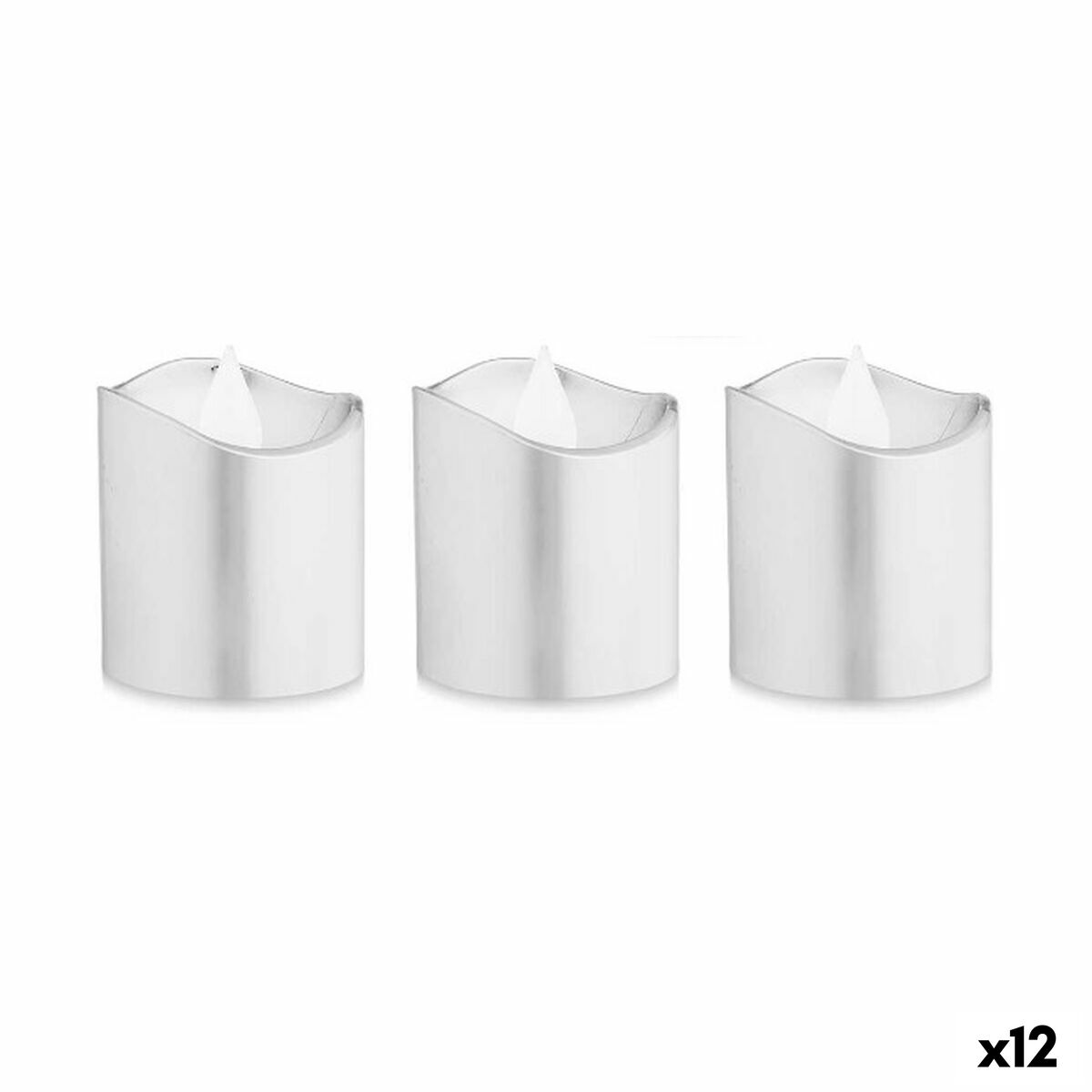 Candle Set LED Silver 3,7 x 3,7 x 5 cm (12 Units) Candle Set LED Silver 3,7 x 3,7 x 5 cm (12 Units)