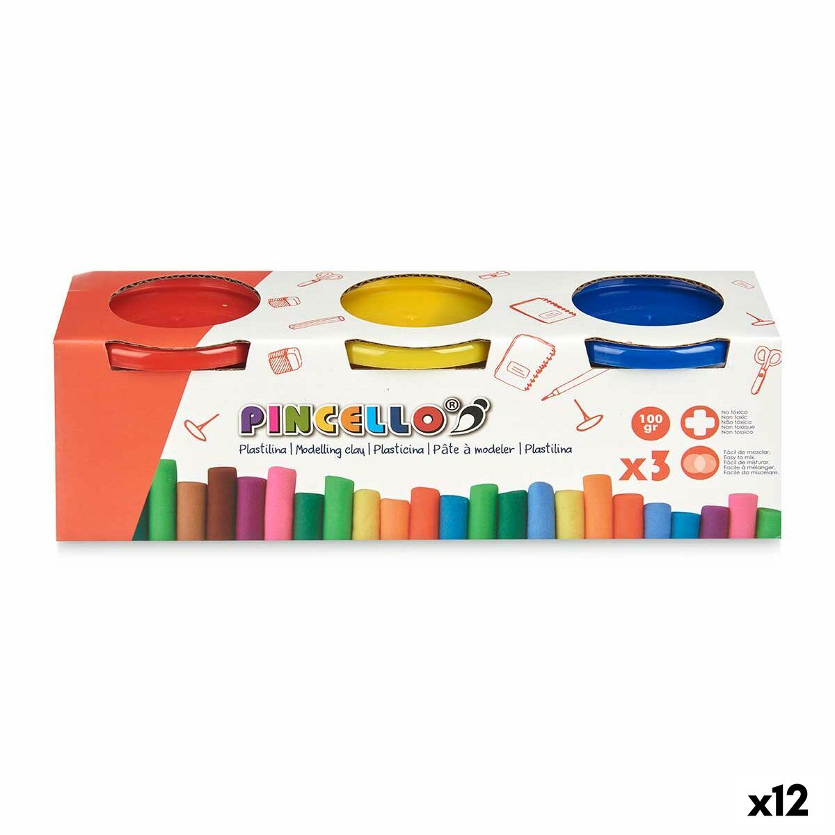 Modelling Clay Game Pincello 501 Yellow Blue Red (12 Units) Modelling Clay Game Pincello 501 Yellow Blue Red (12 Units)