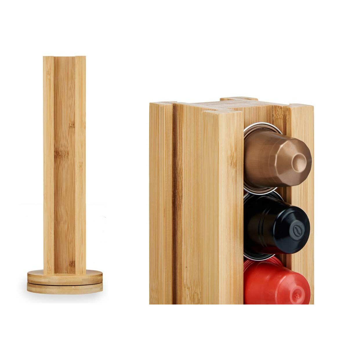 Stand for 36 Coffee Capsules Kinvara CN-KT225036 Bamboo 11 x 11 x 34 cm Rotating (6 Units)