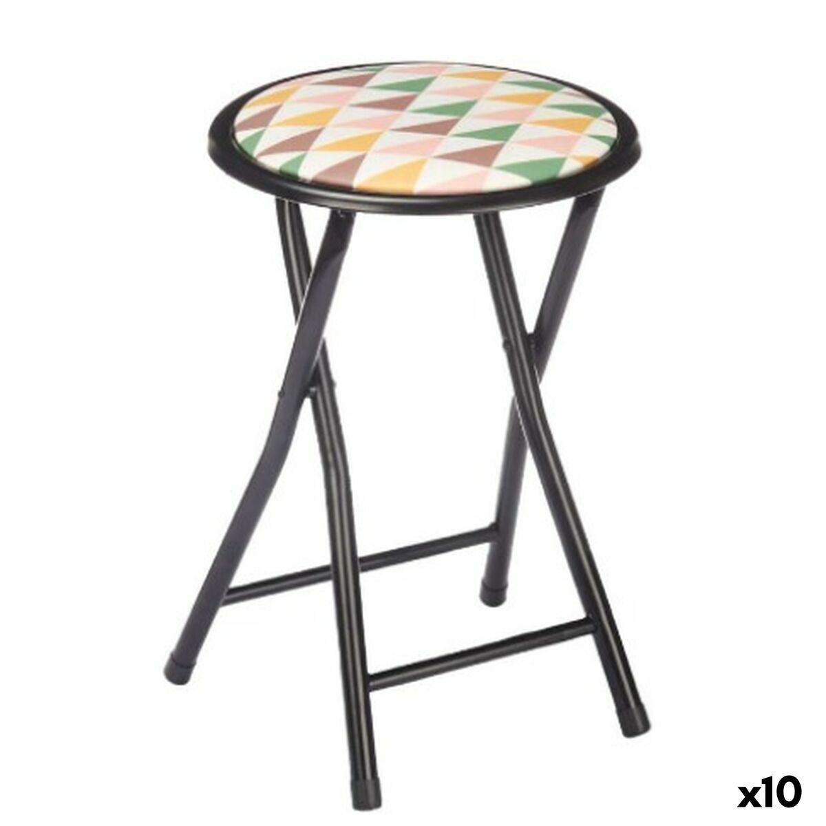 Folding Stool Geometric Black PVC Metal 30 x 30 x 45 cm (10 Units)