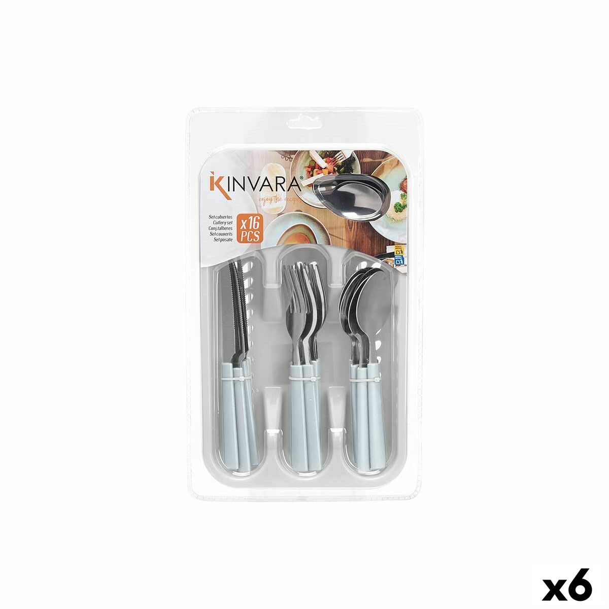 Cutlery Set Kinvara KT166096-1C White Silver Stainless steel Plastic (6 Units) Cutlery Set Kinvara KT166096-1C White Silver Stainless steel Plastic (6 Units)
