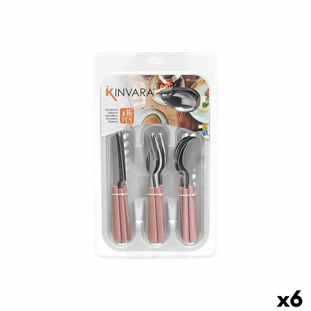Cutlery Set Kinvara KT166096-1C-P Pink Silver Stainless steel Plastic (6 Units) Cutlery Set Kinvara KT166096-1C-P Pink Silver Stainless steel Plastic (6 Units)