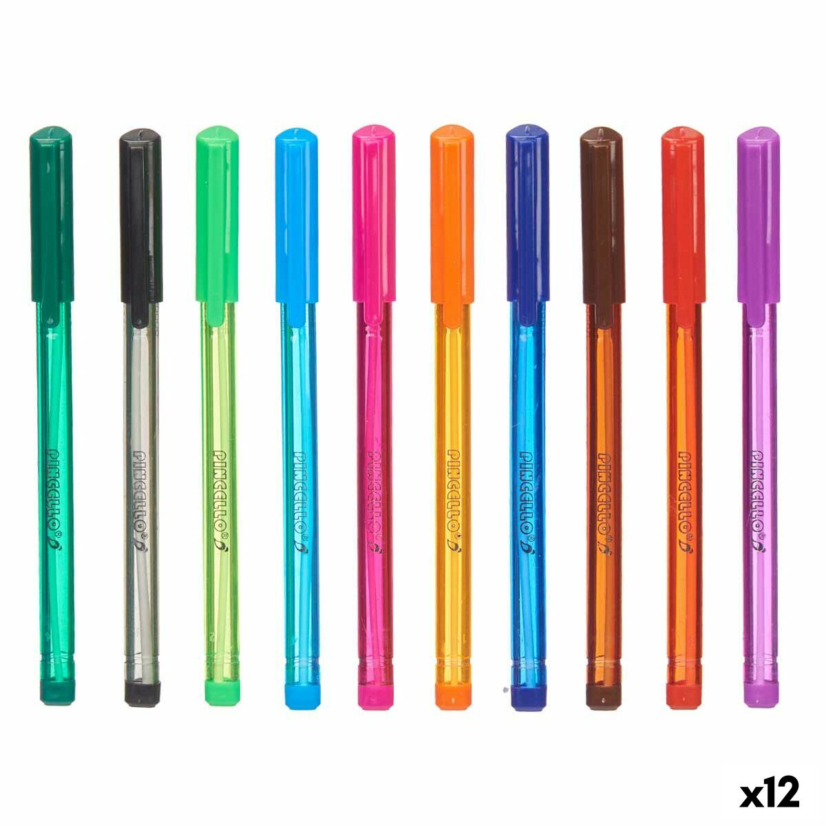 Set of Biros Pincello 494 Blue Red Green Multicolour Orange (12 Units)