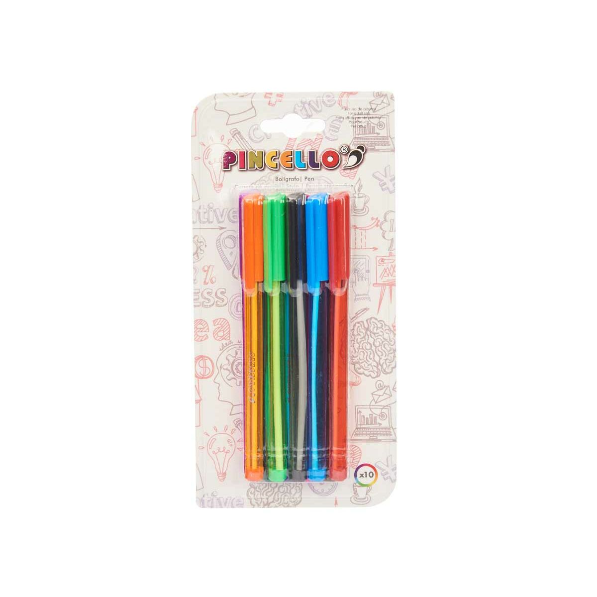 Set of Biros Pincello 494 Blue Red Green Multicolour Orange (12 Units)