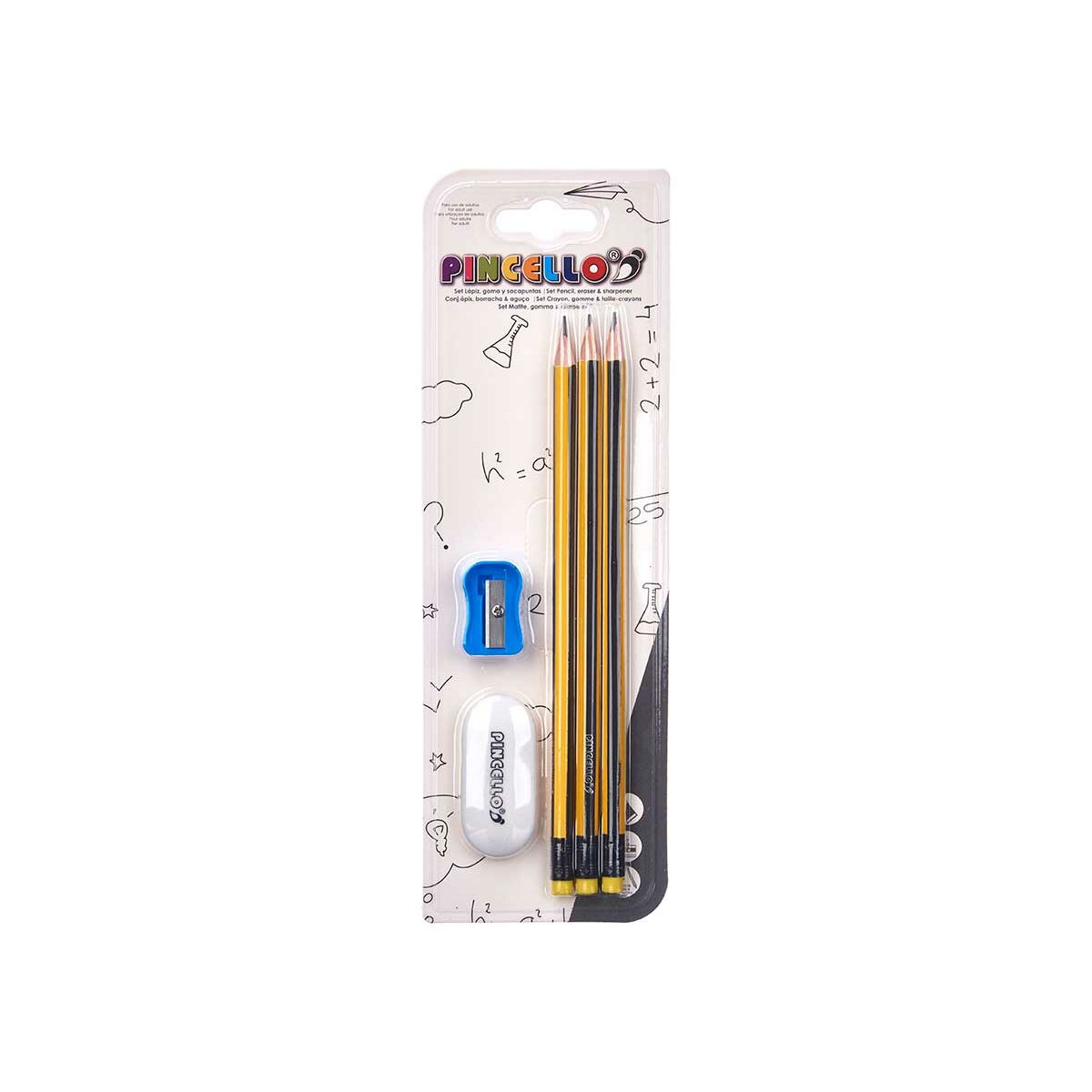 Pencil Set Pincello 476 Yellow Red Green Pencil Sharpener Eraser (12 Units)