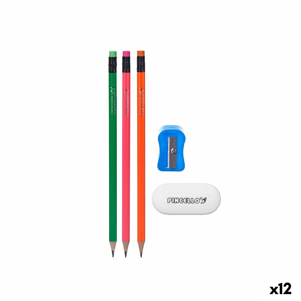 Pencil Set Pincello 477 Blue Red Green Orange Pencil Sharpener Eraser (12 Units) Pencil Set Pincello 477 Blue Red Green Orange Pencil Sharpener Eraser (12 Units)