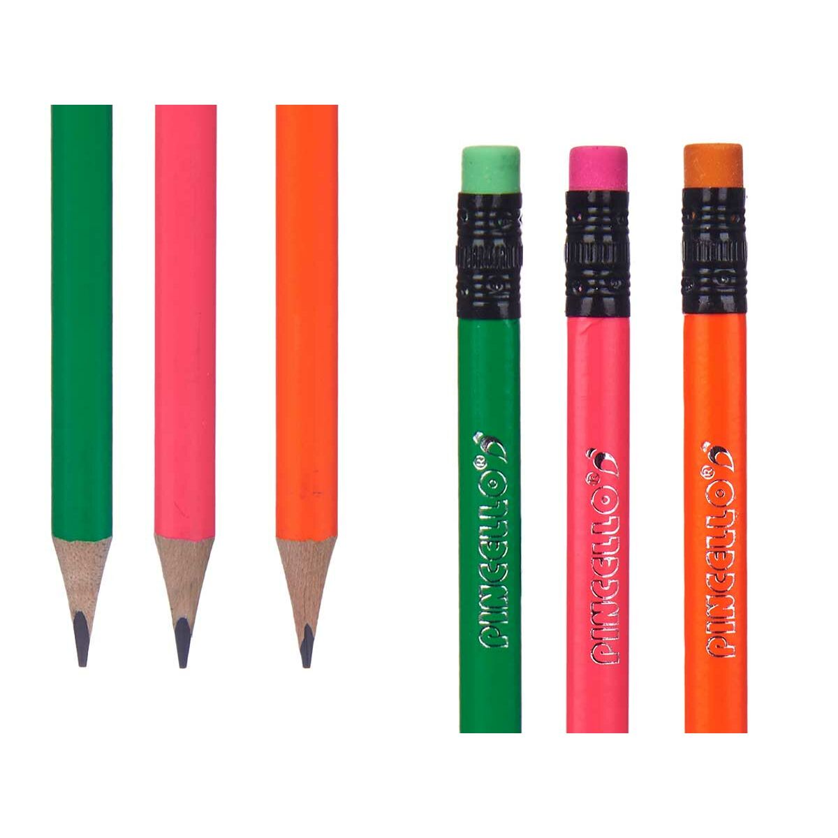 Pencil Set Pincello 477 Blue Red Green Orange Pencil Sharpener Eraser (12 Units)
