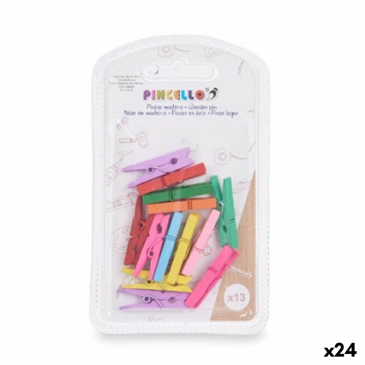 Clamps Pincello 396 Multicolour Wood Small (24 Units) Clamps Pincello 396 Multicolour Wood Small (24 Units)
