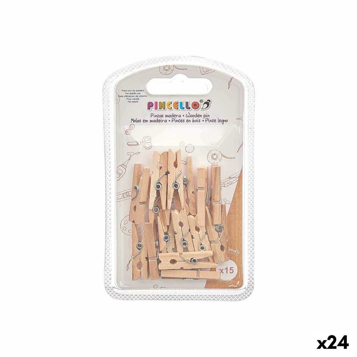 Clamps Pincello 399 Brown Wood Small (24 Units) Clamps Pincello 399 Brown Wood Small (24 Units)