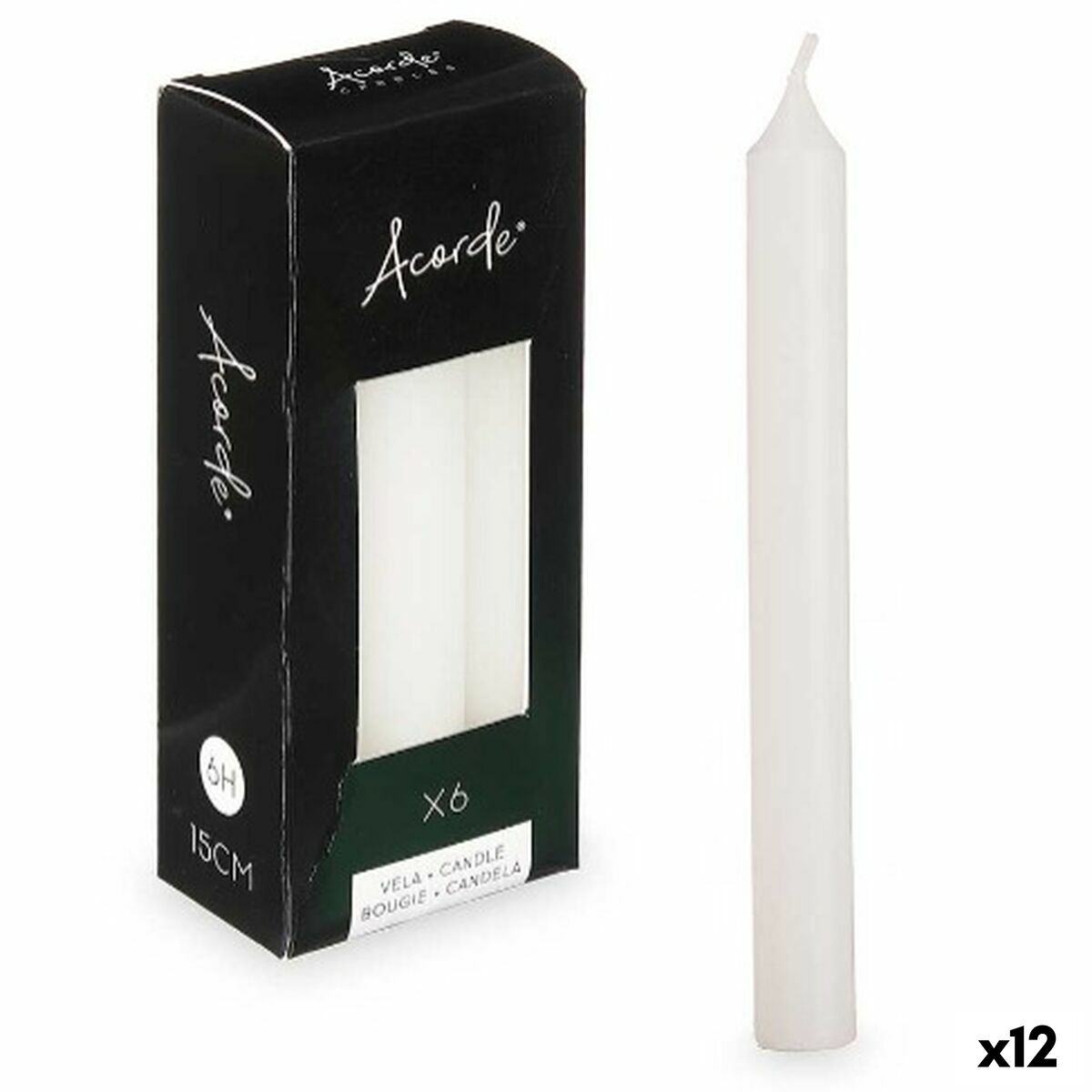 Candle Set Acorde 123-A-AR White 2 x 2 x 15 cm (12 Units) Candle Set Acorde 123-A-AR White 2 x 2 x 15 cm (12 Units)