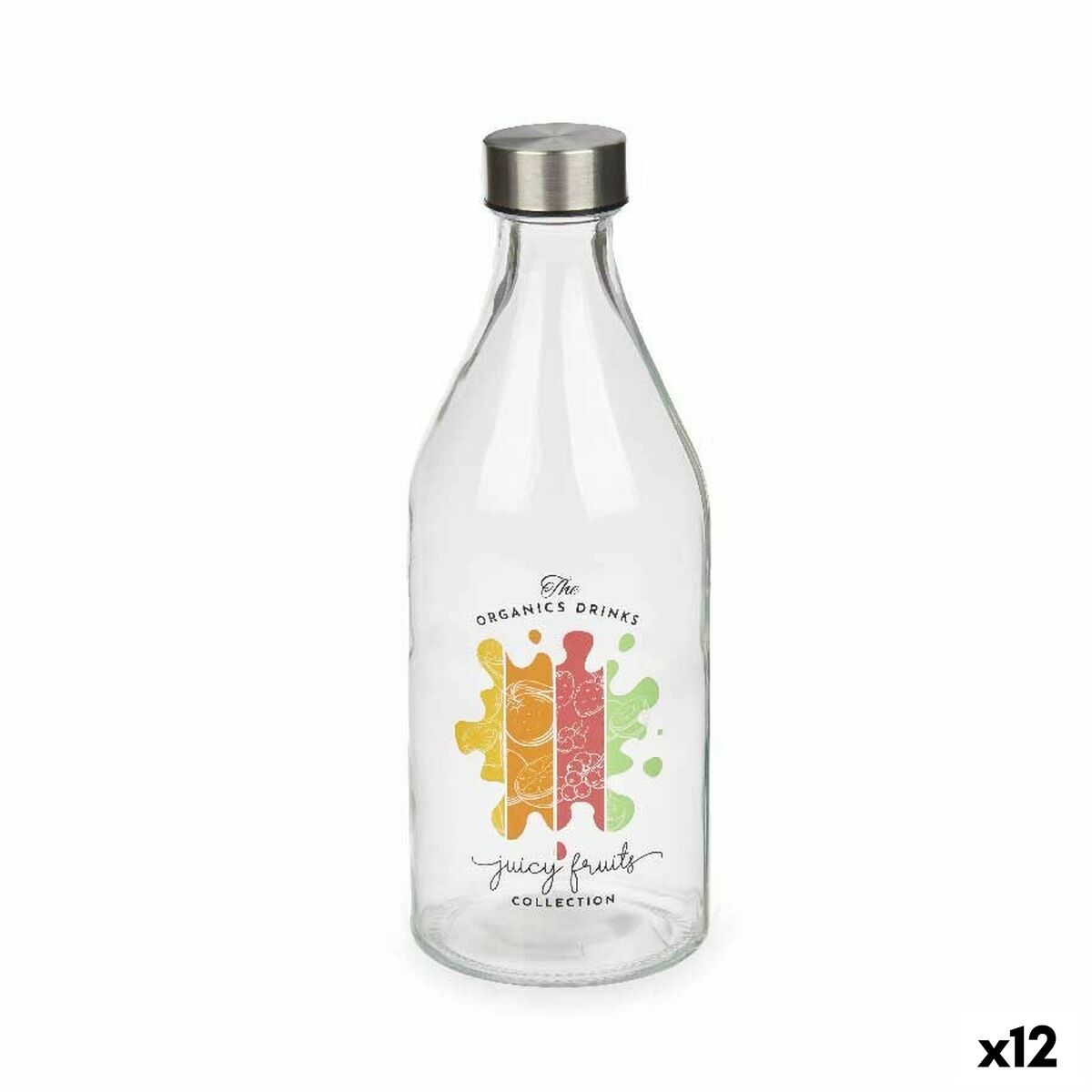 Bottle Vivalto Juicy Fruits Transparent Silver Glass Steel 1 L (12 Units) Bottle Vivalto Juicy Fruits Transparent Silver Glass Steel 1 L (12 Units)