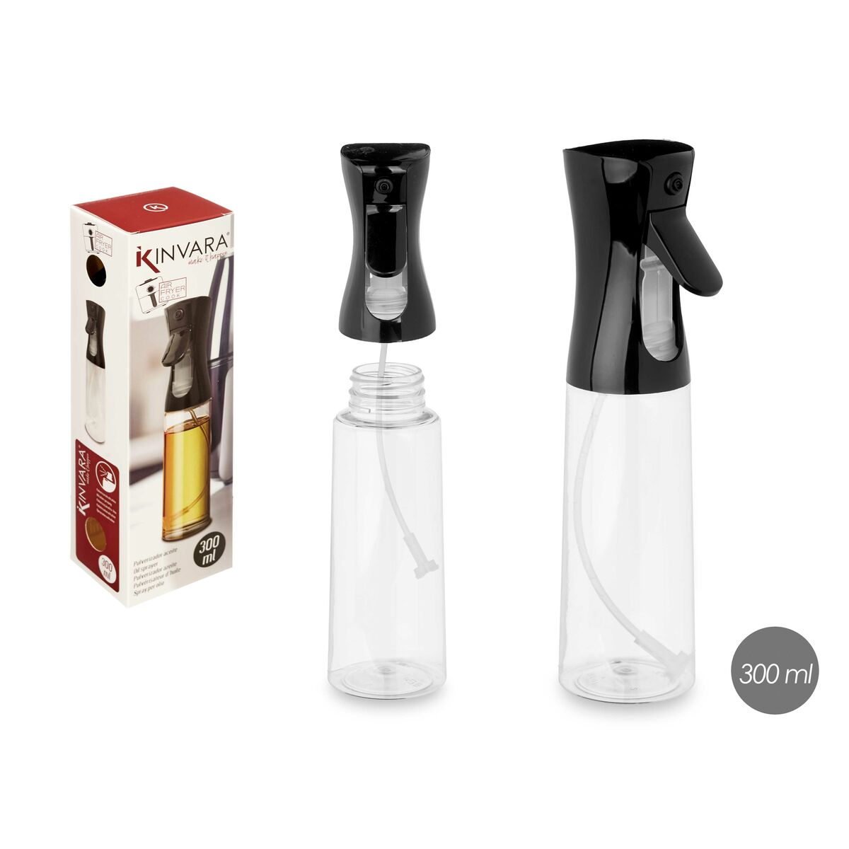 Oil or Vinegar Spray Bottle Kinvara 23HD062106 Black Transparent Polyethylene polypropylene polystyrene PET 300 ml 8 x 24 x 6 cm