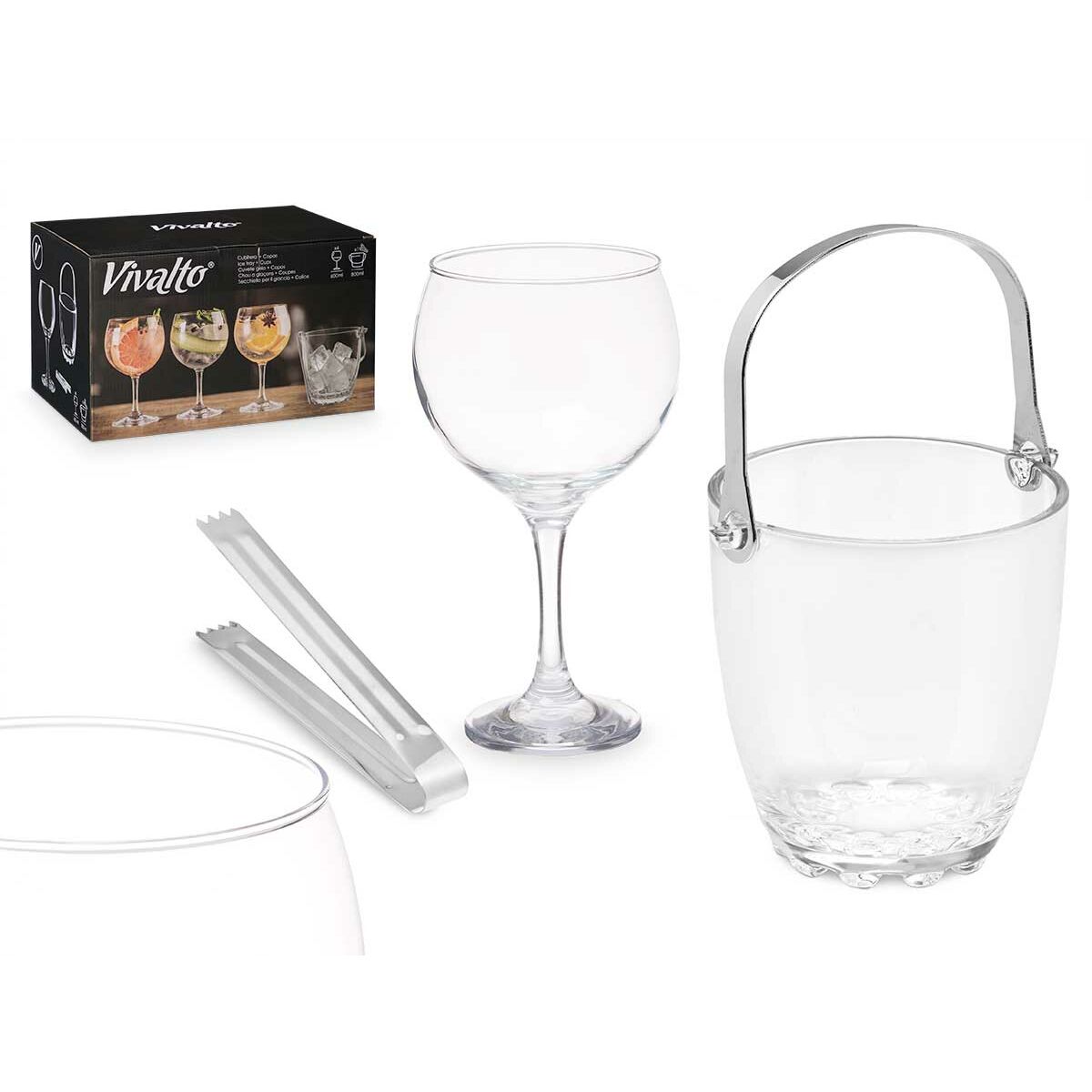 Ice Bucket Vivalto 11444 Transparent Metal Crystal 14,5 x 12 x 12,5 cm 4x (10,5 x 20 cm) Wine glasses (2 Units)