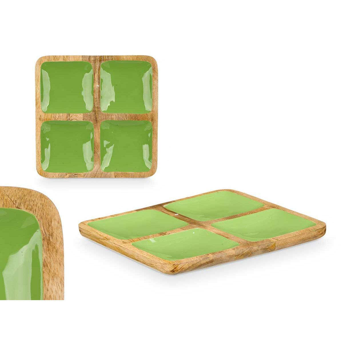 Tray with Compartments MALI-991 G Green 31 x 3 x 3 cm (6 Units)