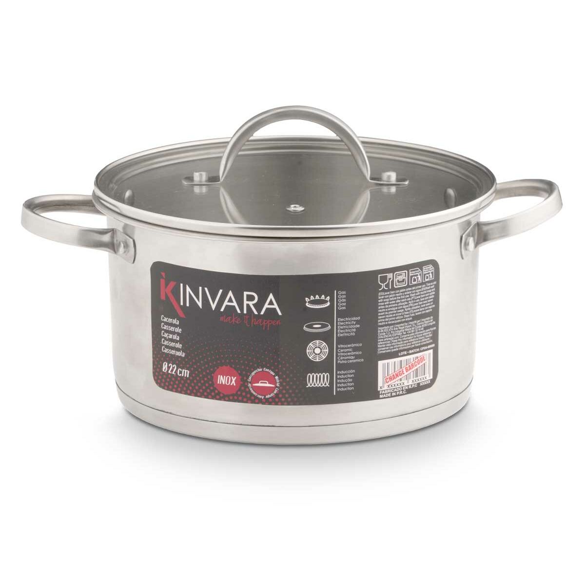 Casserole with glass lid Kinvara Silver 3,8 L 29 x 12 x 22 cm 29 x 16 x 22 cm Induction (6 Units)