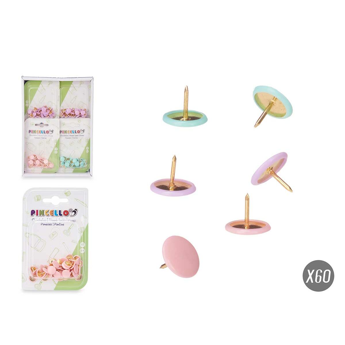 Drawing pins Pincello 654 Multicolour Metal (12 Units)