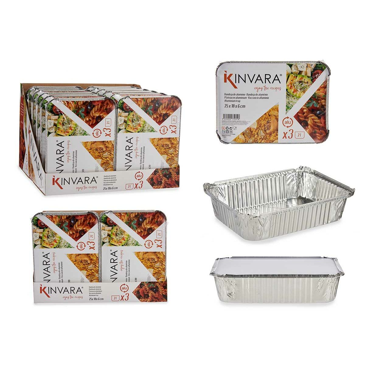 Set of Food Trays Kinvara 16161 Silver Aluminium 2 L 25,5 x 6,8 x 19 cm (12 Units)