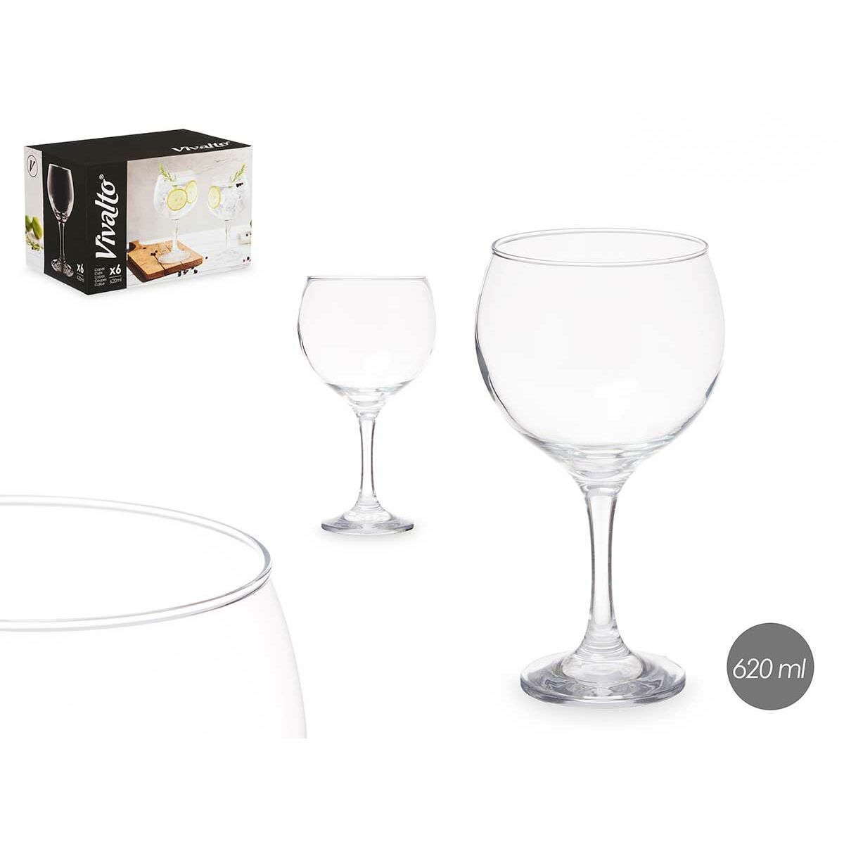 Wineglass Vivalto R0210LB-21/BHZ6 Transparent Glass 600 ml (6 Units)
