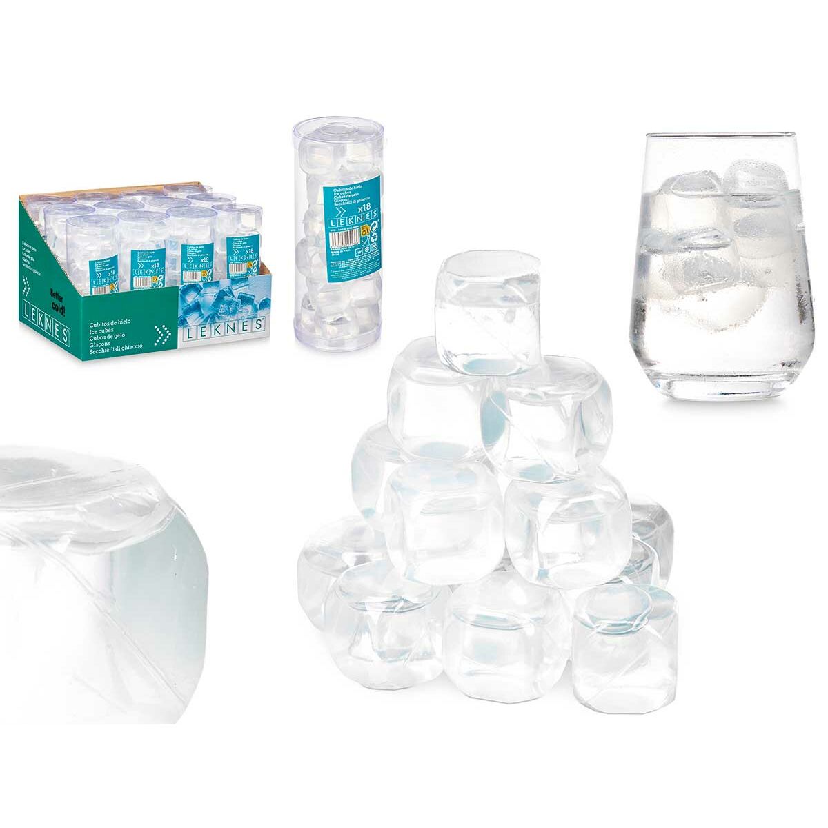 Reusable cooling cubes Leknes TK22008 Transparent Polyethylene Distilled water 6,5 x 16 x 6,5 cm 18 Pieces (12 Units)