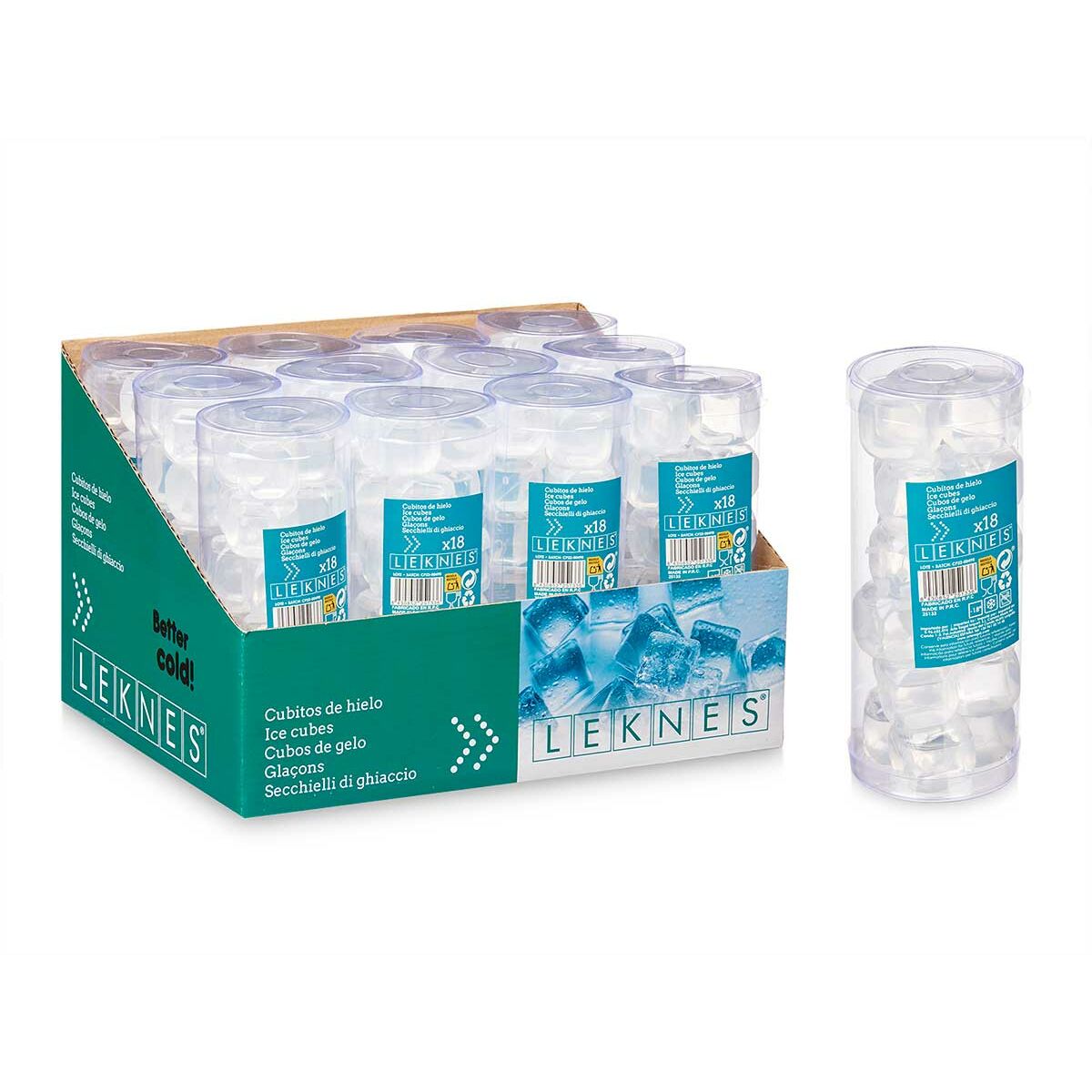 Reusable cooling cubes Leknes TK22008 Transparent Polyethylene Distilled water 6,5 x 16 x 6,5 cm 18 Pieces (12 Units)