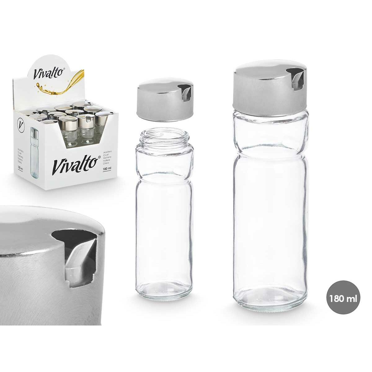 Cruet Vivalto OCT-TW022 Transparent Silver Metal Crystal Plastic 180 ml 4,6 x 15,7 x 4,6 cm (12 Units)