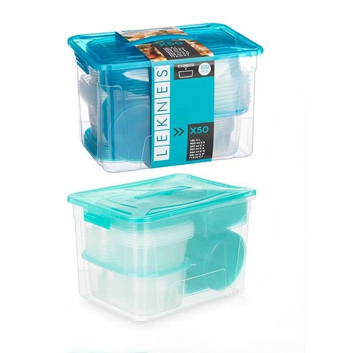 Set of lunch boxes Leknes Blue Green polypropylene 50 Pieces (4 Units)