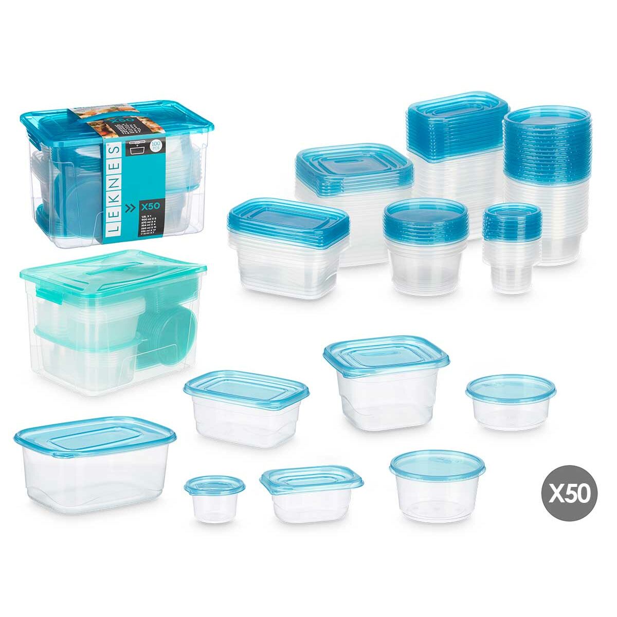Set of lunch boxes Leknes Blue Green polypropylene 50 Pieces (4 Units)