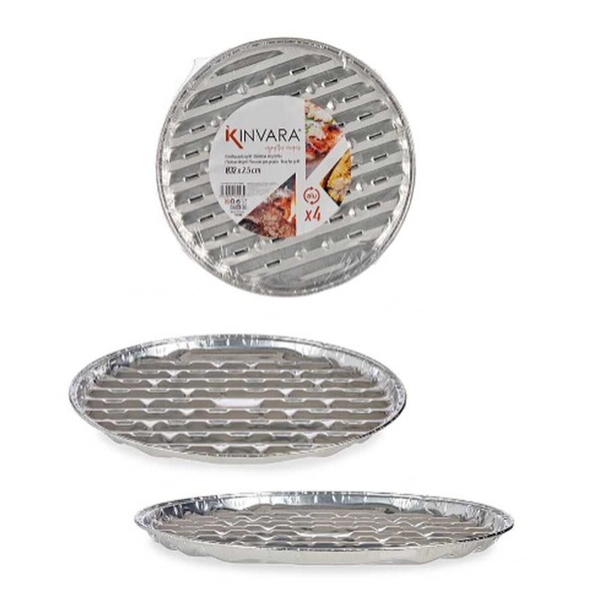 Set of trays Kinvara Silver Aluminium 32,5 x 32,5 x 1,7 cm Pizza 4 Pieces (12 Units)