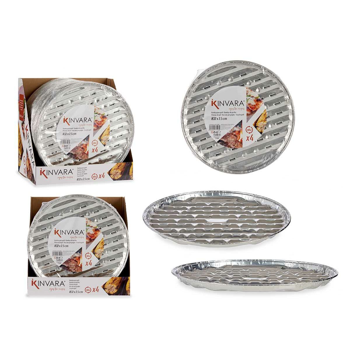 Set of trays Kinvara Silver Aluminium 32,5 x 32,5 x 1,7 cm Pizza 4 Pieces (12 Units)