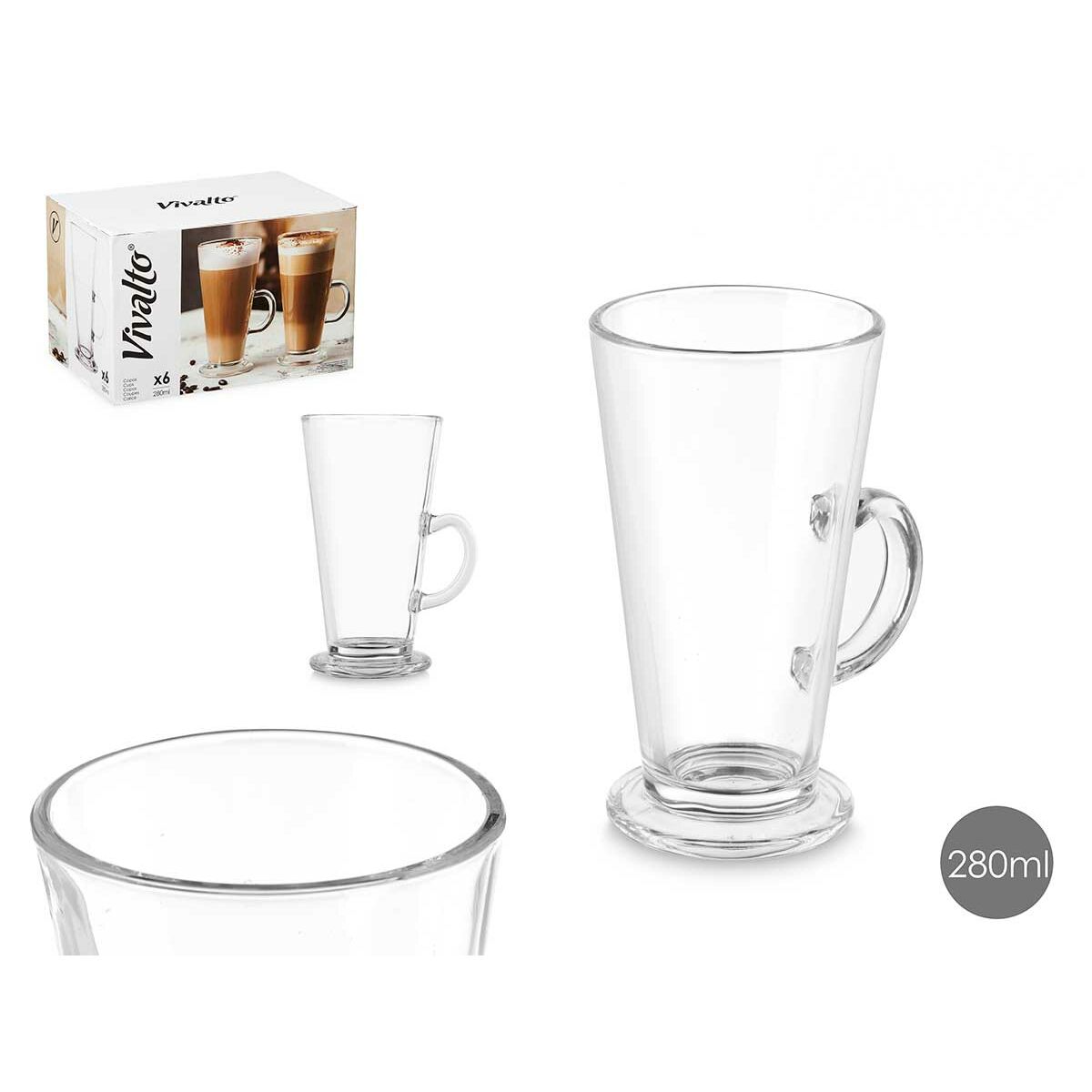 Wineglass Vivalto CAFE LATTE Transparent Glass 280 ml (6 Units)