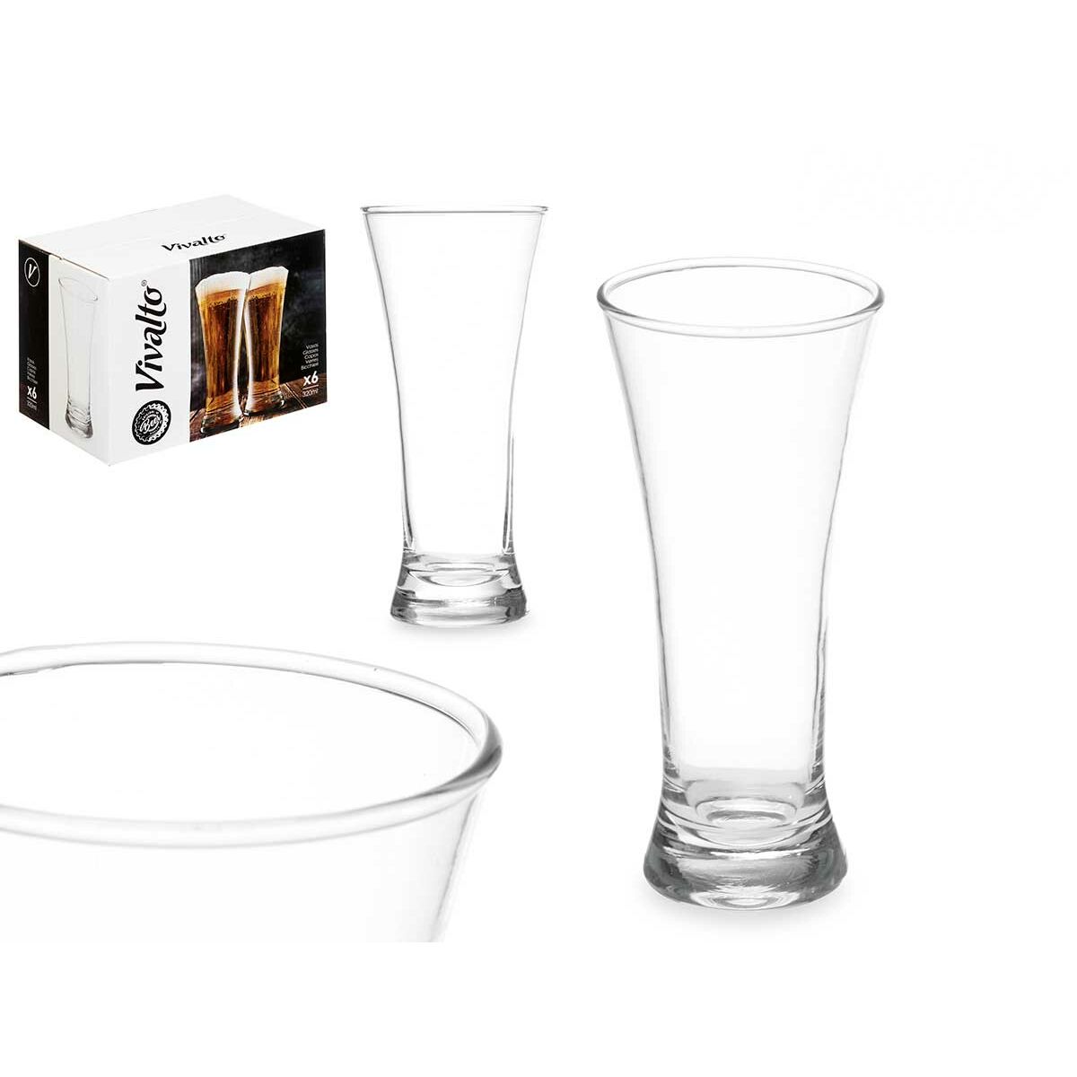 Beer Glass Vivalto Transparent Glass 320 ml (6 Units)