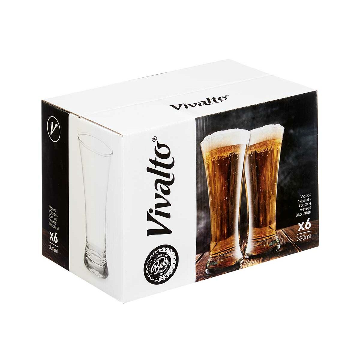 Beer Glass Vivalto Transparent Glass 320 ml (6 Units)