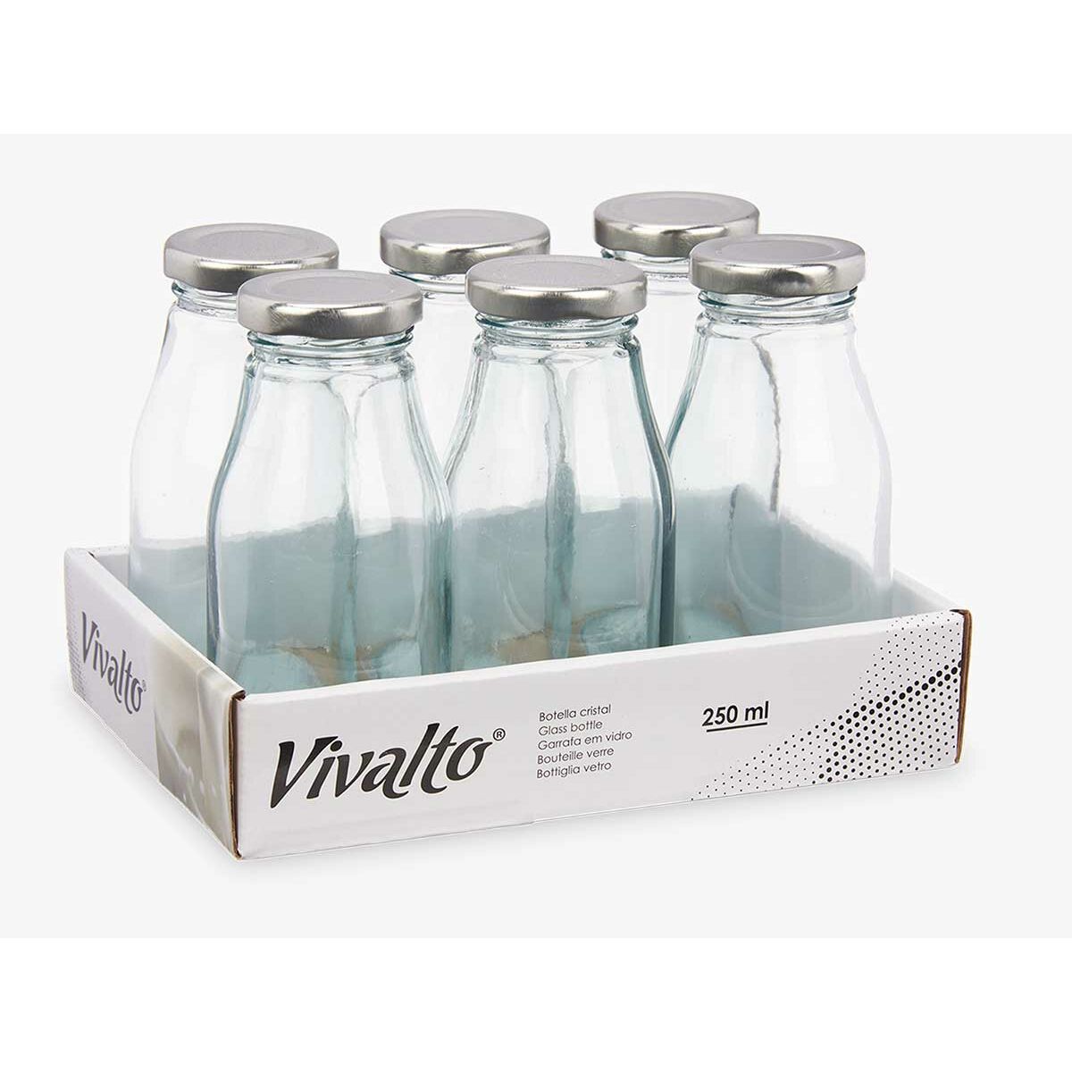 Glass Bottle Vivalto Transparent Silver PVC Metal Glass 250 ml (6 Units)