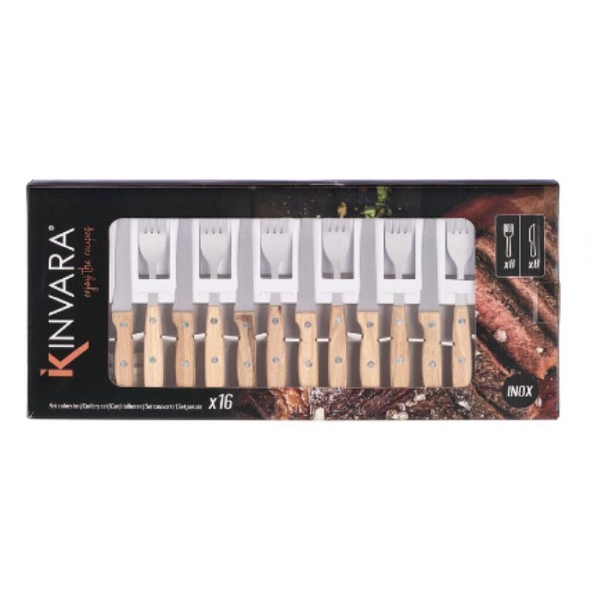 Cutlery Kinvara Brown Silver Wood Metal 16 Pieces (6 Units)